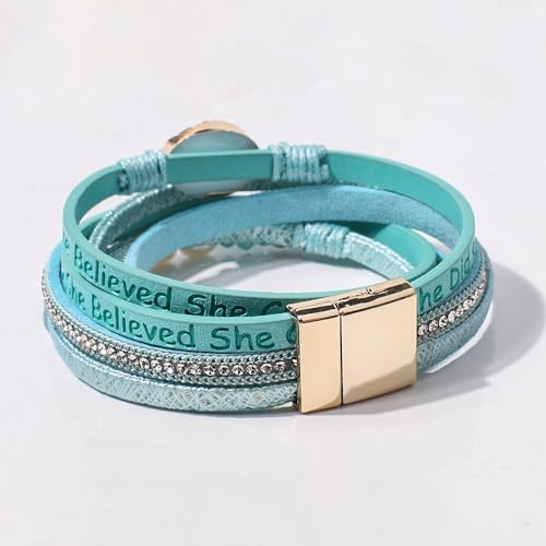 Artilady Leather Wrap Bracelets for Women - Pearl Bracelets Handmade Clasp Bangle Bracelet with Beads Jewelry Gift for Women and Mother - style: So She Did, Blue