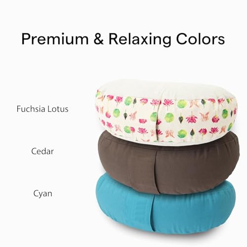 Meditation Cushion, Buckwheat Filling, Washable Organic Cotton Cover, Carry Handle, Mindful Comfort, Reduce Tailbone Pressure & Improve Posture Cedar - color: Cedar