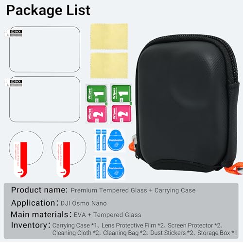 CYNOVA Osmo Nano Carrying Case for DJI Osmo Nano Accessories, Hard Shell Travel Storage Case with DJI Osmo Nano Screen Protector (2 Set)