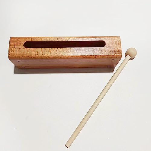 Wood Block Musical Instrument with Mallet Solid Hardwood Percussion Rhythm Blocks,Natural Finish (Wood color)