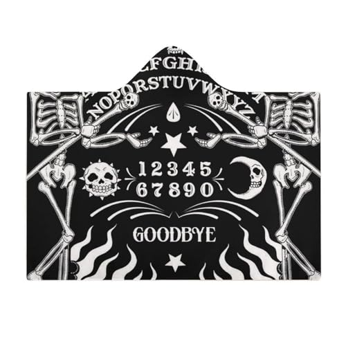 Skull Skeleton Witch Board Tarot Black Art Large Size Comfortable Hooded Blanket, Warm Blanket 50"x60" - color: Skull Skeleton Witch Board Tarot Black Art, size: 50"x60"