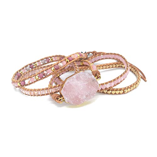 Boho Wrap Bracelet for Women, Handmade Natural Imperial Jasper Multi-Layer Stone Beaded Bracelet, Bohemian Healing Crystal Stone Jewelry Gifts - color: Pink