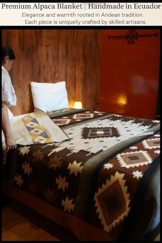 AHUAY Premium Hypoallergenic Alpaca Wool Blanket – Queen Size 94X78 - Ultra Soft Warm Lightweight Andean Geometric Throw, Handmade in Ecuador (Tungurahua Brown Coffee) - color: Tungurahua Brown Coffee, size: Queen (94" x 78")