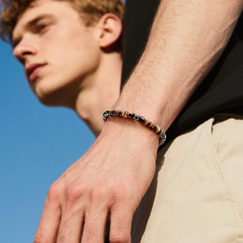 VIBILIA Healing Crystal Bracelets Beaded Bracelets for Men Women Natural Stone Adjustable Bracelets Unique Gifts for Father Son Grandfather Brother Friend - color: TigerEyeStone