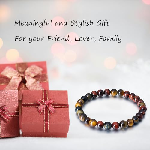 Tiger Eye Bracelets for Women Men, Triple Protection Chakra Beaded Bracelet, Relax Anxiety Healing Crystal Bracelet Jewelry for Balance, Natural Gemstones Bracelets Gifts for Women Birthday - style: 6MM