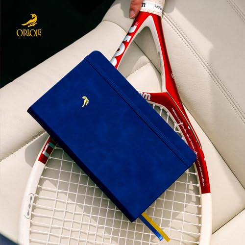 Oriole Vegan Leather Ruled Notebook - Deep Blue | 176 Pages of Thick Lined Paper | Soft Touch Hardcover Journal (5 x 8 in) with Gold Foil Bird Design & Luxury Gift Box - color: Deep Blue
