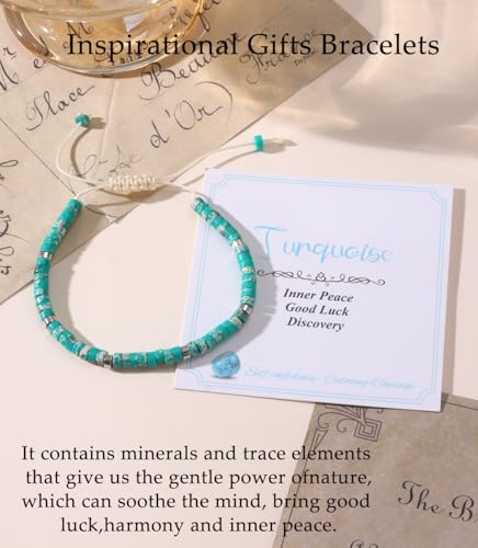CASDAN Natural Crystal Beaded Bracelet for Women Natural Stone Adjustable Braided Rope Bracelets Spiritual Bracelet Inspirational Gifts - color: turquoise