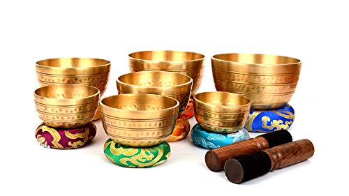 Devyom Tibetan Set of 7 Meditation Singing Bowl for Healing Prayer,Yoga with Mallet & Cushion (SING-1122SET7)