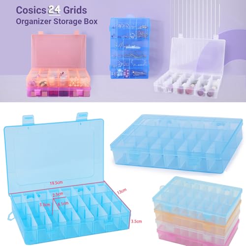 AKOAK 1 Pack 24 Grid Plastic Storage Case, Transparent Jewelry Display Organizer, Detachable Divider -7.5"x 5.1"x 1.4" for Beads, Jewelry, Earrings, Rings (Blue) - color: Blue