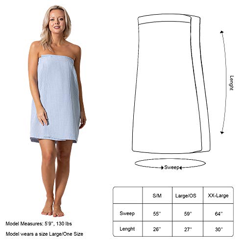 Turkish Linen Women’s Waffle Spa Body Wrap with Adjustable Closure - color: Light Blue, size: XX-Large