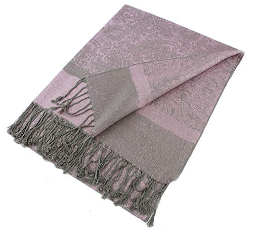 PASKMLNA Paisley Jacquard Pashmina Shawl Wrap Scarf Stole - color: Light Pink Gray