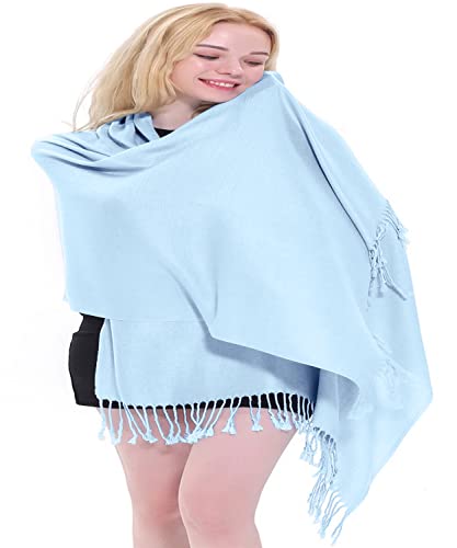 CJ Apparel Solid Color Tassels Design Nepalese Shawl Scarf Wrap Stole Throw Head Wrap Pashmina Gift Hand Made in Nepal New - color: Baby Blue A1002