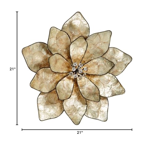 Touch of Class Eloquence Bloom Capiz Wall Art Cream One Size - Handcrafted Flower Metal Sculpture - Floral Artwork for Bedroom, Living Room, Kitchen - Hanging Sculptures Decor - Layered Petals