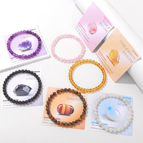 Crystal Beaded Bracelets for Women 4mm Clear Quartz Bead Handmade Gemstone Stretch Elastic Bracelet Natural Stone Crystal Healing Reiki Spiritual Jewelry Gifts - color: Citrine, size: 6mm