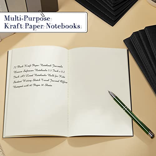 Sabary 72 Pack Kraft Paper Notebook Journals 5.5 Inch x 8.3 Inch A5 Notebook in Bulk Softcover Ruled for Writing Sketch Travel Journal with 60 Pages 30 Sheets(Black,Unlined) - color: Black, style: Unlined