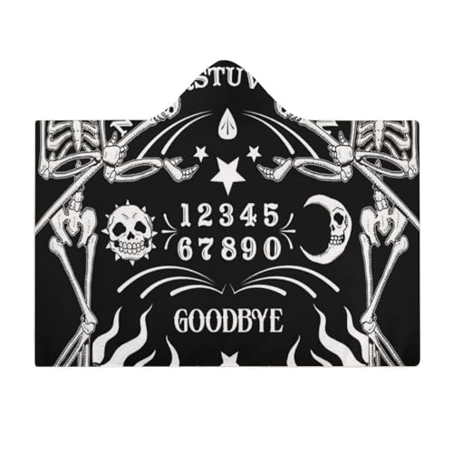 Skull Skeleton Witch Board Tarot Black Art Large Size Comfortable Hooded Blanket, Warm Blanket 60"x80" - color: Skull Skeleton Witch Board Tarot Black Art, size: 60"x80"