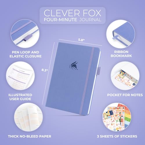 Clever Fox Four-Minute Journal – Daily Positivity Journal with Prompts – Motivational Affirmation, Mental Health & Habit Tracker (Lavender) - color: Lavender
