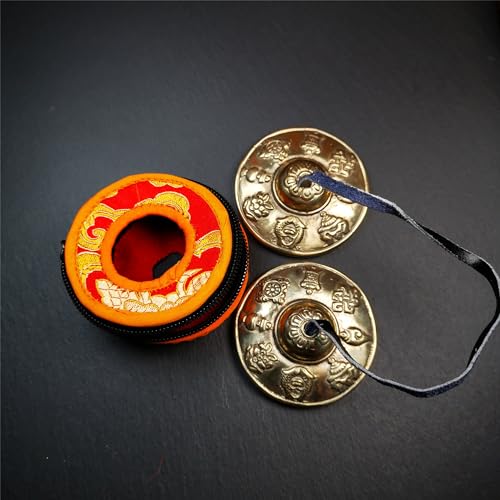 Tibetan Tingsha Bell Set - Tibetan Cymbals - for Sound Healing, Yoga, Meditation, and Mindfulness,Handmade in Nepal,Made of Bronze,Astamangal Pattern,6.5cm/2.6 inch - color: 8-Bronze-Astamangal-6.5cm