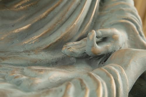 Signature Design by Ashley Hosgrove Cultural Tabletop Paper Composite Sitting Buddha Sculpture, Metallic & Green