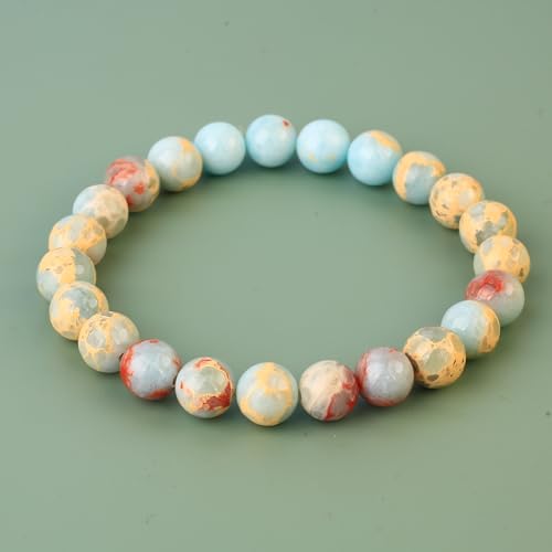 Handmade Natural Imperial Jasper Gem Semi Precious Gemstone 8mm Round Beads Stretch Bracelet 7" Unisex - color: lake blue