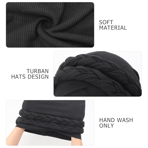 DRESHOW African Turban for Women Knotted Hairwraps for Sleeping Turban Headwraps Head Warmer Scarf for Black Women Chemo Cap - color: 1 Pack With Two Twisted Braids: Black
