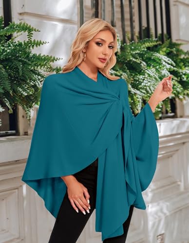 PULI Womens Elegant Cross Front Shawl Wraps Knitted Ponchos Cape Light Weight Poncho Sweater Soft Warm Travel Wraps - color: Dark Cyan