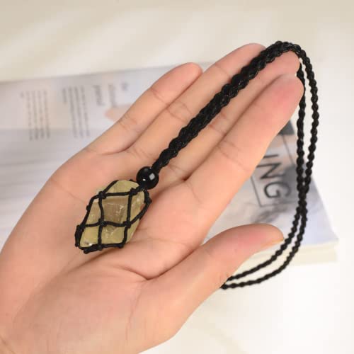 Natural unprocessed crystal raw stone hand woven rope adjustable necklace pendant for both men and women - color: A-Citrine