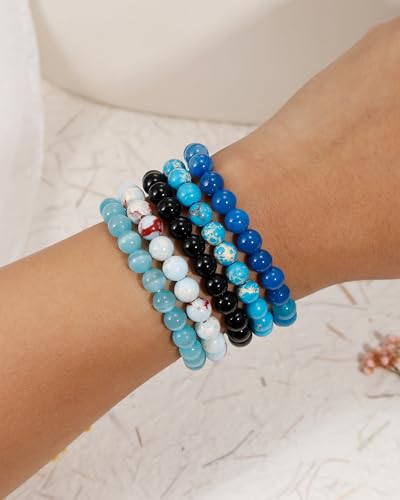 BOMAIL 5Pcs Healing Crystal Bracelets for Women 8mm Natural Stone Beaded Stretch Bracelet Set Handmade Semi-Precious Gemstone Bracelets - color: A