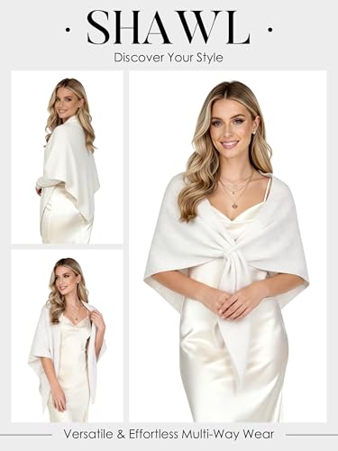 Shawl Wraps for Women Soft Lightweight Wool Blend Knit Triangle Scarf Cardigan Cape Topper for Spring Fall Winter - color: White