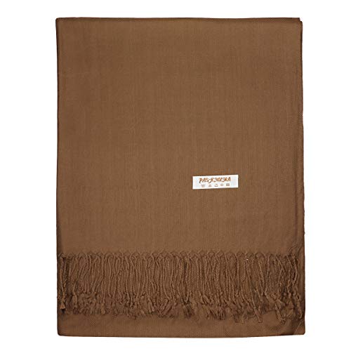 Falari Women's Soft Solid Color Pashmina Shawl Wrap Scarf, for Wedding, Bridesmaid Gifts, Evening Dress - color: Brown