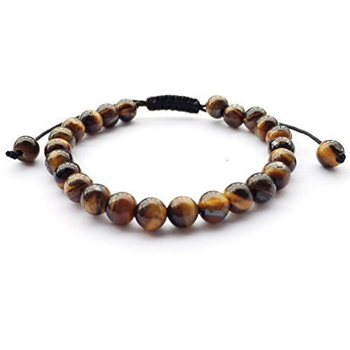 DOLON 6mm Round Stone Bead Braided Bracelet - color: Tiger Eye Bracelet