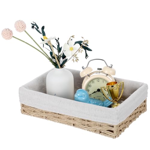 3 Pack Small Wicker Baskets for Organizing,Paper Rope Storage Basket,Desk Basket With Liner,Hand Towel Baskets, Baskets for Drawer Organizing, Toilet Tank Basket