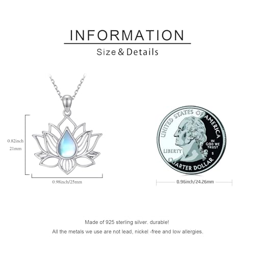 Lotus Necklaces for Women 925 Sterling Silver 7 Chakra/Yin Yang Pendant Necklace Spiritual Lotus Jewelry Birthday Yoga Gifts - style: Moonstone-Lotus