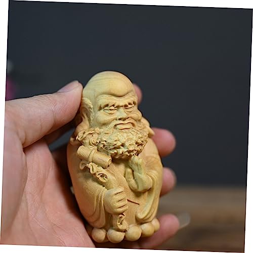 Holibanna Zen Bodhidharma Wooden Statue Ornament Hand-Carved Cypress Decor for Tea Room Artistic Home Decoration Lightweight and Craft
