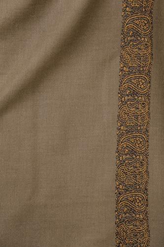 Exotic India Plain Men's Shawl with Brown Woven Border - Pure Wool - color: Otter Brown