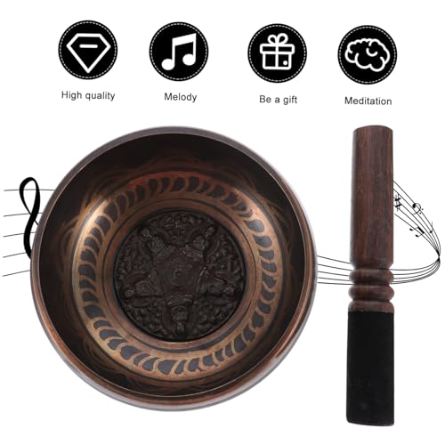 Decorative Tibetan Meditation Bowl with Wooden Stick Yoga Singing Bowl for Stress Relief Deep Relaxation and Mindful Meditation Sessions