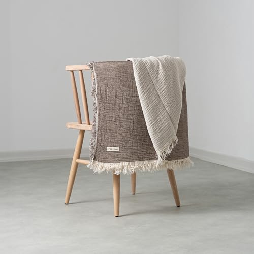 Muslin Gauze Cotton Blanket, 100% Oeko-TEX Certified, 3 Layer 2 Ply, Soft Breathable All Season Bedding, Bed Layering Coverlet, Queen Size 83 x 89 in, Mocha Brown - color: Mocha Brown, size: Queen (U.S. Standard)