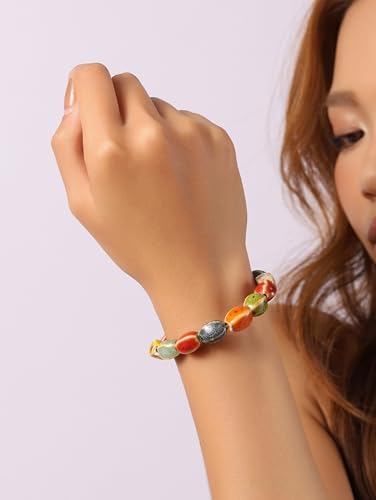 MINACHI Boho Hippie Colorful Ceramic Beads Strand Stretch Bracelet, Bohemian Summer Beach Jewelry Gift for Women - color: S06
