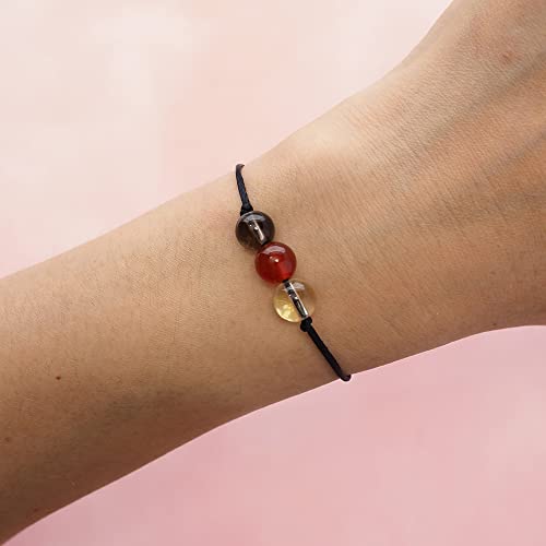 BOHO GARDEN Healing Bead Bracelets - Spiritual Crystal Beaded Bracelet - Made of 3 Real & Natural Gemstones, Adjustable 3-9.7” Black Rope - Gem Stones Jewelry for Men, Women, Teens (13+) - 8mm Bead - color: GoodLuck