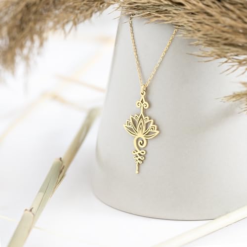 Lotus Unalome Necklace - 925 Sterling Silver Lotus Flower Unalome Necklace - Yoga Jewelry - Chakra Necklace - Spiritual Symbol Charm - size: 14 Inches