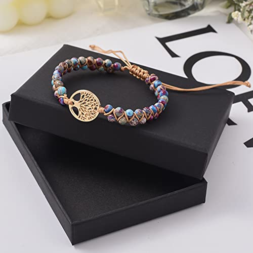 Jinxiuge Tree of Life Turquoise Stone Bracelet for Women Handmade Braided Layered Bead Bracelet with Black Gift Box - style: Style-B