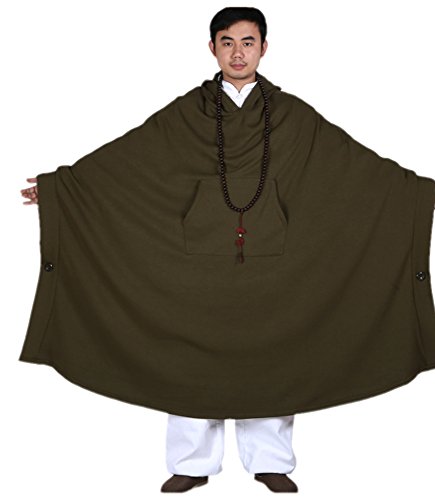 ZanYing Meditation Buddhist Hooded Cotton Cloak Winter Oversize Coat - color: Green, size: X-Large