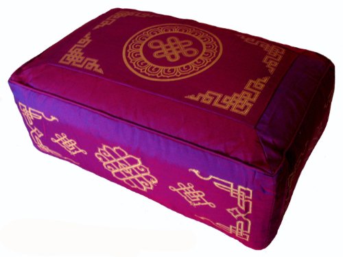 Meditation Cushion - Rectangular Zafu Buckwheat and Kapok Fill Eternal Knot Dharma Key Magenta - color: Magenta Eternal Knot