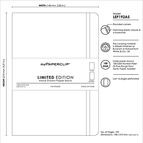 myPAPERCLIP Limited Edition A5 Plain Notebook | 192 Pages, 100 GSM, Soft Cover, A5 (5.83 × 8.27 in) | Flat Lay | Bookmark & Elastic Closure | Ruby