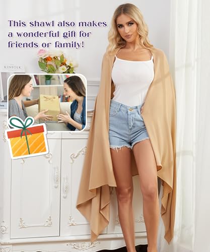 Tencel Cashmere Shawl Wraps for Women,Pashmina Stole Airplane Travel Wool Scarf Blanket Wrap Lightweight UPF 50+ - color: Gingeryellow
