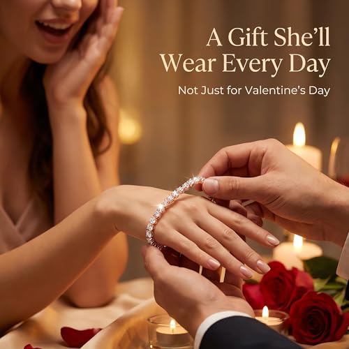 Silver Crystal Tennis Bracelet for Women – Elegant Full Zircon Sparkle, Slim Stackable Design, Secure Clasp, Dainty Luxury Jewelry Gift for Her - color: rose gold