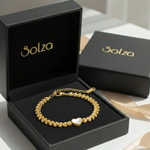 Solza Gold Bracelet for Women – Stainless Steel Heart Link Chain Jewelry, Adjustable Non-Tarnish Gold-Plated Bracelet, Stylish Stackable Bracelet for Everyday & Special Occasions - style: Bar Link