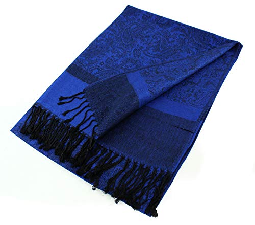 PASKMLNA Paisley Jacquard Pashmina Shawl Wrap Scarf Stole - color: Blue Black