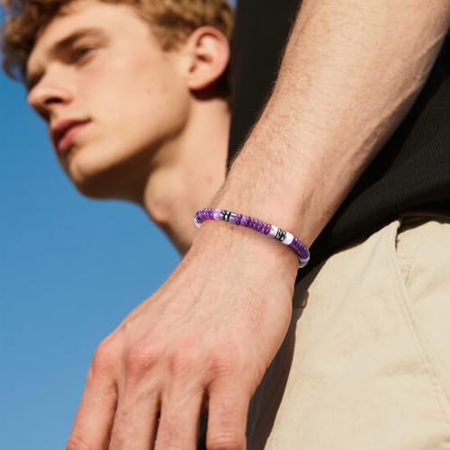 VIBILIA Healing Crystal Bracelets Beaded Bracelets for Men Women Natural Stone Adjustable Bracelets Unique Gifts for Father Son Grandfather Brother Friend - color: Amethyst