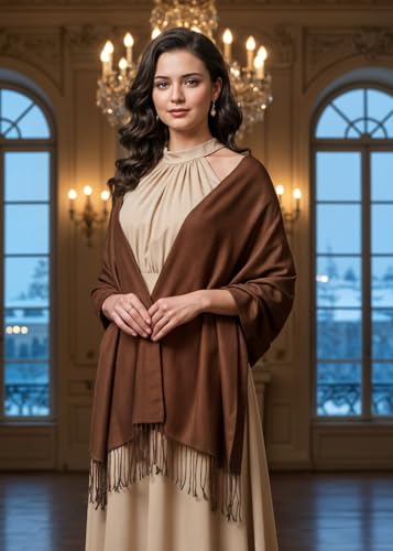 Pashmina Shawls Wraps for Women. Dress Cover Up Formal. Cashmere Feel Wrap for Evening Dress. - color: D Brown